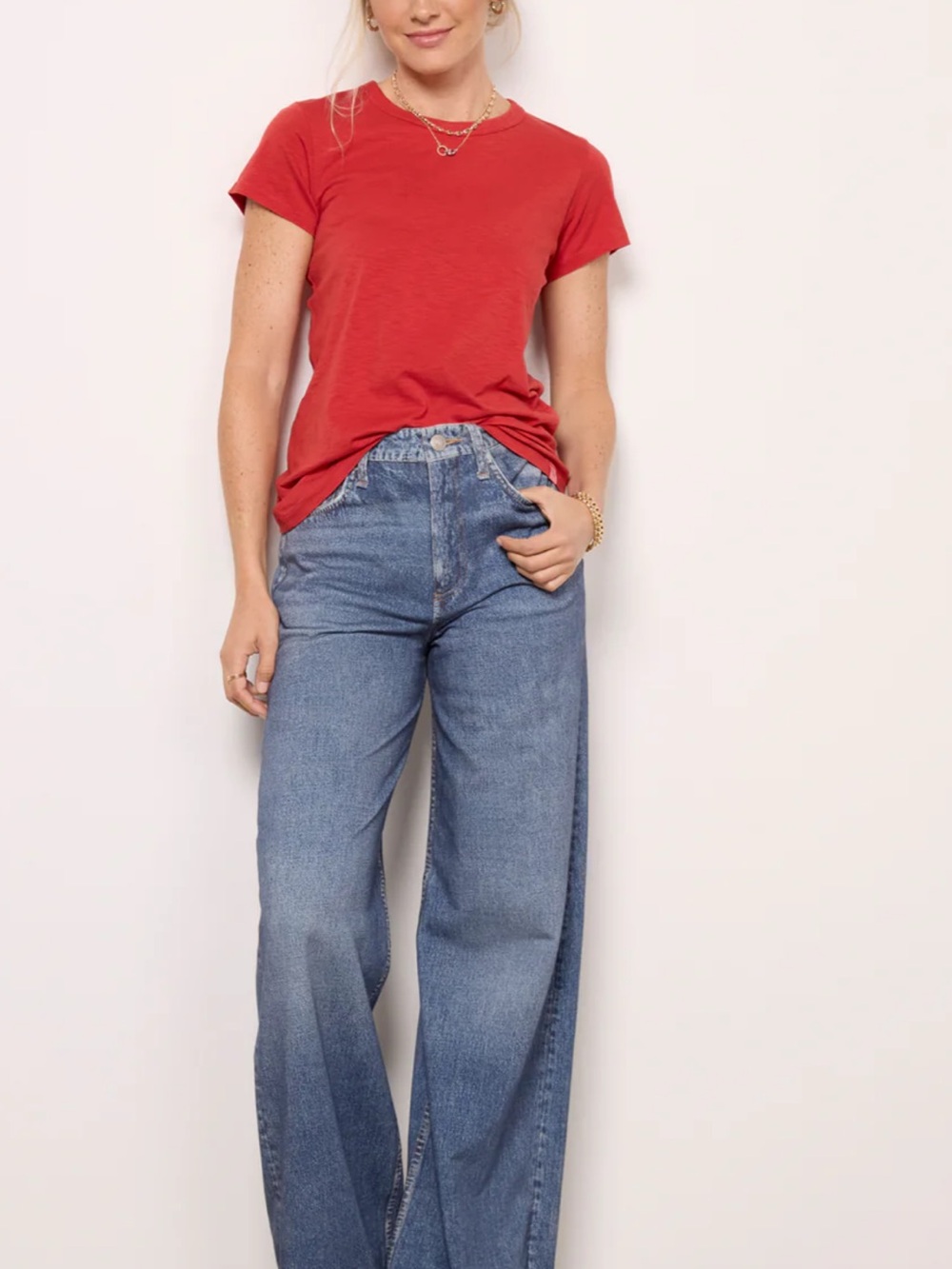 NWT rag & bone Red (coral) Short-Sleeve Crewneck Tee Size S